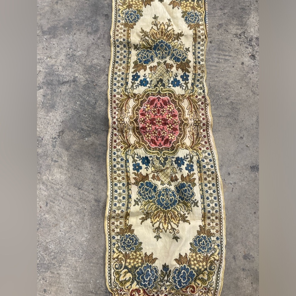 Vintage Belgium  Floral Tapestry Runner early 1900s
